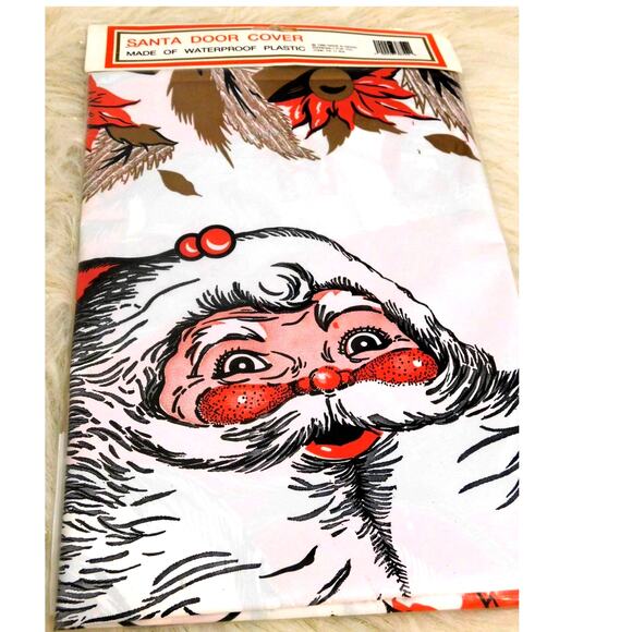 Vintage Santa Merry Christmas Holiday Waterproof Plastic Door Cover New - Picture 1 of 4